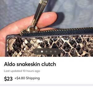 Also snakeskin clutch bag